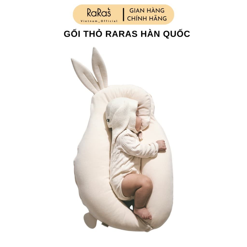Gối thỏ Raras Hàn Quốc chính hãng cho bé từ sơ sinh với 3 loại vỏ gối tùy chọn